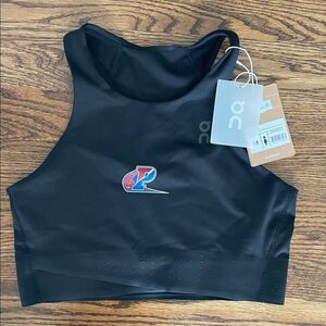 On Running Black High-Neck Crop Top with Center Logo